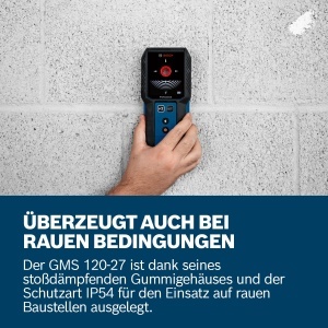 Bosch Professional Locator GMS 120-27 adancime maxima de detectie metal nemagneticmetal magneticcabluri sub tensiunelemn 1201005030 mm stilou de marca - Img 4
