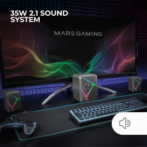 Boxe Gaming Mars Gaming MS-H21, 35W, RGB, Subwoofer 2.1, Negru - Img 2