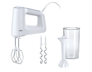 Braun MultiMix 3 HM 3105 Mixer de mana - Mixer de mana cu 5 setari de viteza si functie turbo, incl. tel, carlig de aluat, blender si ceasca de amestecare si masurare de 600 ml, 500 wati, alb - Img 1