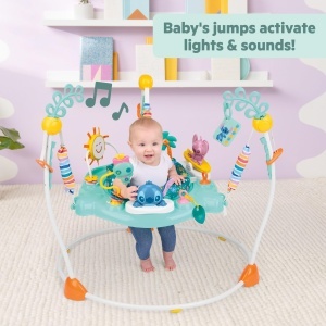 Bright Starts Disney Baby Little Ohana Baby Bouncer 6-12 luni Albastru Interactiv - Img 4