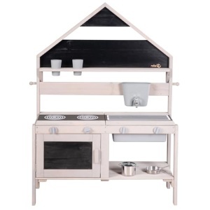 Bucatarie de joaca pentru copii Roba, din lemn FSC, gri, cu accesorii si design de casa - Img 3
