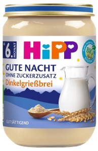 Bucate Bio HiPP Gute Nacht Dinkelgriebrei 6x190g, fara zahar, cu vitamine