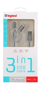 Cablu de incarcare 3 in 1 Legrand, Lightning USB-C Micro USB, 1.2m, 12W - Img 3