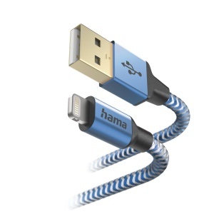 Cablu de incarcare Hama Reflective USB A la Lightning, 1.5m, Albastru