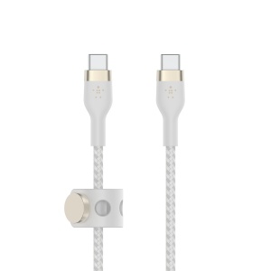 Cablu de incarcare USB-C Belkin BoostCharge Pro Flex, 1m, Alb, rezistent si flexibil