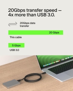 Cablu USB-C Belkin Connect, 2m, 240W Power Delivery, 20 Gbits - Img 3