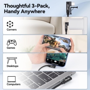 Cablu USB-C OTraki 0.2M 90 Grade, 3A, Nylon, pentru iPhone 17e16, Samsung Galaxy S26 - Img 6