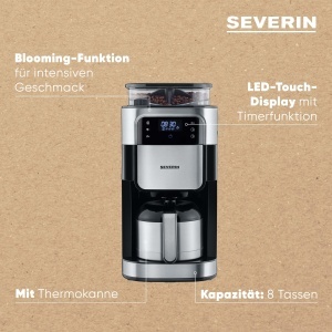 Cafetiera cu rasnita Severin KA 4814, 1000 W, 8 cesti, 1 L, negru - Img 4