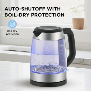 Cafetiera Midea Wasserkocher 1,7 Litri, 2200 Watt, Borosilikat, LED Albastru - Img 5