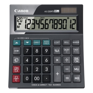 Calculator de birou Canon AS-220 RTS, 12 cifre, alimentare solara si baterie, negru