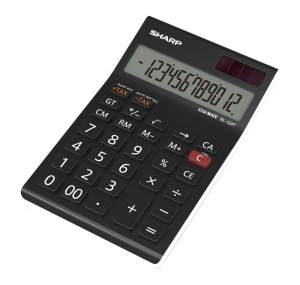 Calculator de birou Sharp EL-124T WH, 12 cifre, solar si cu baterie, negru - Img 2
