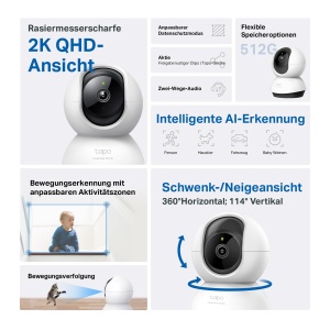 Camera de securitate Wi-Fi de interior Tapo TP-Link C220 360deg, 2K 4MP, viziune nocturna IR, detectare miscare, audio bidirectional, compatibil cu Alexa si Google Assistant, pentru bebelusi/animale de companie - Img 2