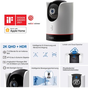 Camera de securitate Wi-Fi interioara Tapo C225 360deg, 2K 4MP, mod de confidentialitate fizica, senzor Starlight, detectare miscare, compatibil cu Apple Homekit, Alexa si Google Home - Img 2