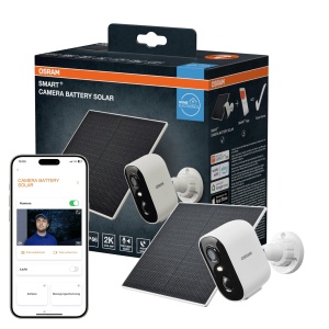 Camera de supraveghere solara Osram SMART WiFi, 4MP 2K, IP66, PIR, Alb