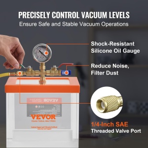Camera de vid VEVOR de 2 galoane, camera de degazare in vid acrilica multifunctionala imbunatatita, camera de vid transparenta, pentru degazarea rasinii, degazarea silicagelului, degazarea gipsului si extractia in vid - Img 5