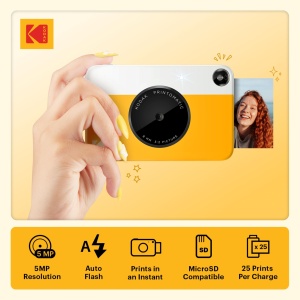 Camera instantanee Kodak Printomatic, 5 MP, galben, cu 20 de fotografii autocolante - Img 2