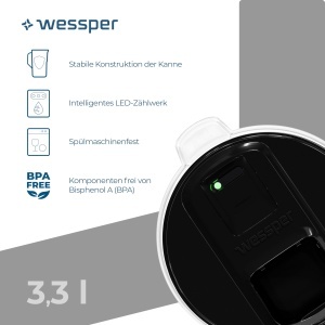 Cana cu filtru de apa Wessper FutureFlow 33L LED indicator BPA-Free Negru - Img 4