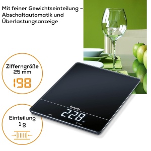 Cantar de bucatarie Beurer KS 34, capacitate 15 kg, cu functie Tara, display LED, negru - Img 4