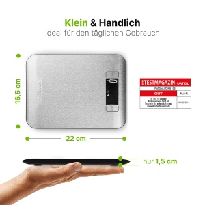 Cantar de bucatarie ProfiCook(r) 1g trepte | Domeniu de masurare de pana la 5000g | Cantar digital de bucatarie cu functie de tara | Cantar de bucatarie | ecran LCD mare | Cantar digital de bucatarie | Cantare bucatarie din otel inoxidabil | PC KW 1061 - Img 3