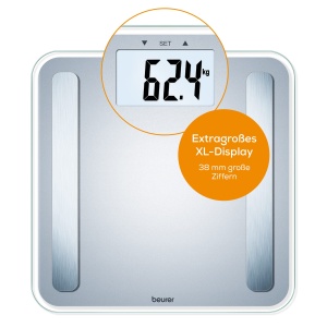Cantar de diagnostic Beurer BF 183, analiza precisa a corpului pentru pana la 10 persoane, masurarea greutatii, grasimii corporale, IMC, procentului muscular si varstei metabolice, afisaj XL mare, capacitate de incarcare de pana la 180 kg - Img 3