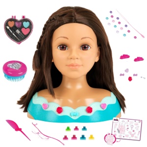 Cap de frizerie pentru copii Theo Klein 5201, 27 cm, cu set de cosmetice si accesorii