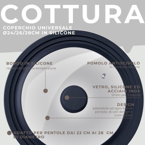Capac Universala din Sticla Fackelmann 242628 cm, Cu Margina de Silicon Negru - Img 2