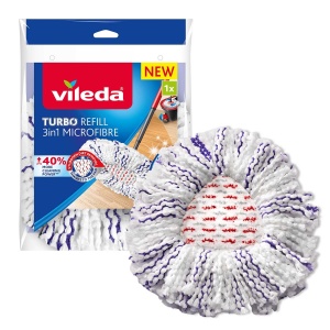 Capete de schimb Vileda Turbo 3in1 EasyWringClean Mop Capete de mop din microfibra cu fibre Kraft pentru seturi Vileda Turbo Ideal pentru pardoseli du - Img 1