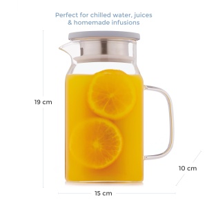 Carafa de sticla KILNER 1,2L cu capac din otel inoxidabil, design patrat - Img 2