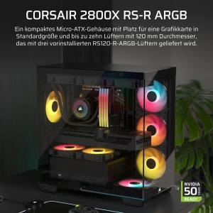 Carcasa PC Micro-ATX CORSAIR 2800X RS-R, Negru, cu RGB si Ventilatie Eficienta - Img 2