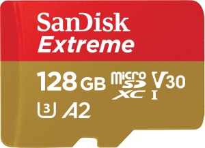Card microSD SanDisk Extreme 128 GB, UHS-I, 190 MBs, A2