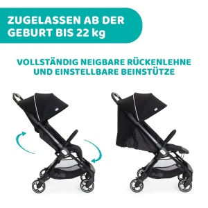 Carucior Chicco We, pliabil, ultrausor, de la nastere pana la 22 kg, carucior de calatorie, ultra-compact, inclinabil, inchidere cu o singura mana, bretele captusite, geanta si husa de ploaie, negru - Img 6