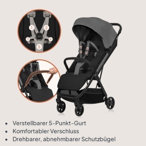 Carucior compact Lionelo Julie Air 75 kg pliere automata protectie LSF50 - Img 7