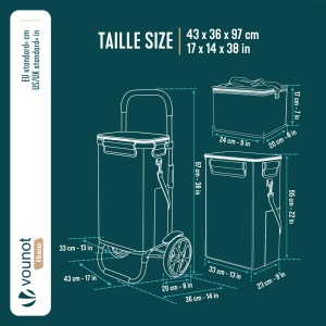 Carucior de cumparaturi VOUNOT cu 58L, roti mari, aluminiu, negru - Img 3