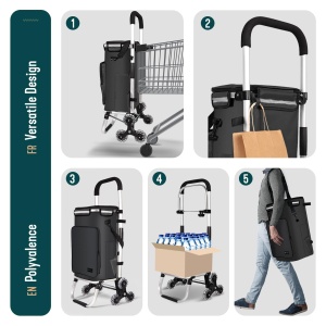 Carucior de cumparaturi VOUNOT cu 6 roti, capacitate 40 kg, impermeabil, negru - Img 5
