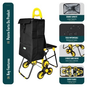Carucior de cumparaturi VOUNOT cu sistem 6 roti, 40L, negru - Img 4