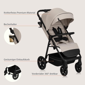 Carucior LIONELO IVA pentru copii 0-4 ani, 22 kg, cu roti PU si copertina XXL - Img 10