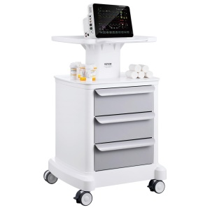 Carucior medical VEVOR FY-1T3C cu 3 sertare, capacitate 50 kg, alb