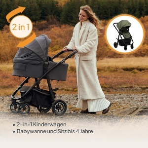 Carucior multifunctional Lionelo Amber Plus 2-in-1 pentru copii 0-4 ani roti 360deg spatar reglabil accesorii incluse - Img 5