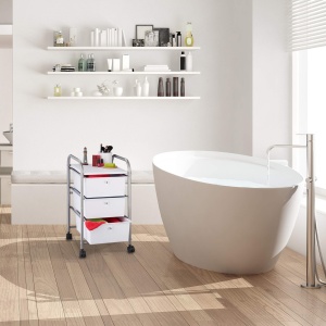 Carucior pentru baie Relaxdays cu 3 sertare, metal si plastic, 60x33x39 cm, argintiu - Img 2