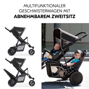 Carucior pentru copii hauck Freerider Black, pentru 2 copii, compact, cu functie de culcare - Img 3