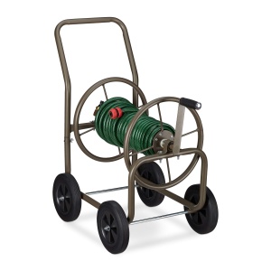 Carucior pentru furtun Relaxdays, capacitate 60m, 4 roti, metalic, culoare maro - Img 3