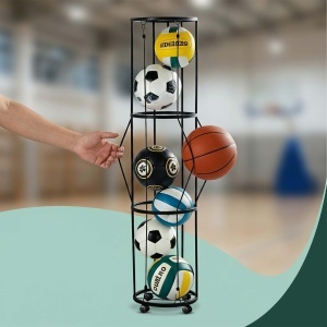 Carucior pentru mingi Relaxdays, 148,5 x 33 cm, cu 4 roti, negru - Img 5