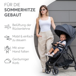 Carucior sport KikkaBoo Alexa usor compact pliabil cu o mana pana la 22 kg gri inchis - Img 8