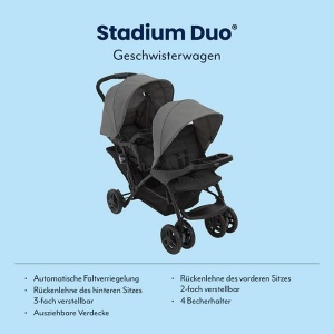 Carucior tandem Graco Stadium Duo, 2 locuri, Titanium, pentru copii 0-3 ani - Img 2