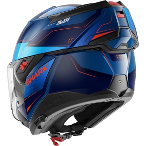 Casca moto SHARK OXO MEKARIUM, Polycarbonat, Visor mare, Albastru-Crom-Portocaliu - Img 2