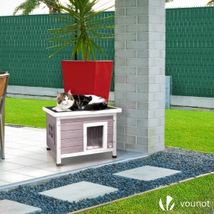Caserola pentru pisici VOUNOT, 57x45x43 cm, gri, cu acoperis din bitum - Img 2