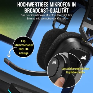 Casti audio Corsair HS80 RGB Wireless, Dolby Atmos, Negru - Img 7