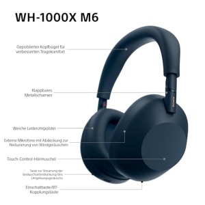 Casti audio Sony WH-1000XM6, Noise Cancelling, 30 ore autonomie, Midnight Blue - Img 13