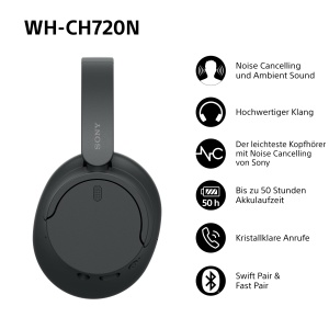 Casti Bluetooth fara fir Sony WH-CH720N cu anulare a zgomotului - Pana la 35 de ore de viata a bateriei si incarcare rapida - Negru - Img 3