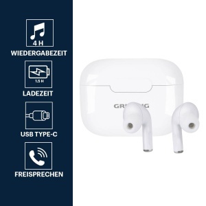 Casti Bluetooth Grundig - Casti intraauriculare 230 mAh - Casti cu 4 ore de redare - Casti wireless pentru apeluri hands-free - incl. carcasa de incarcare Cablu de incarcare USB-C - Img 2